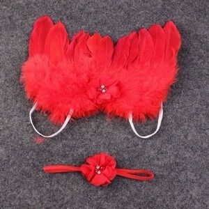 Red Feather Angel Wings Set/Flower Headband Kids Accessories newborn to 6 month